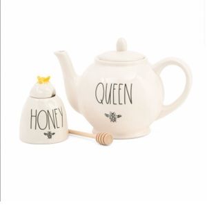 Rae Dunn tea pot and honey jar